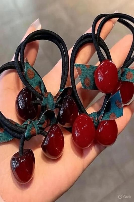 Cherry Elastic Hair Bands – Cute &amp; Trendy Hair Accessories (24 Piece Pack)