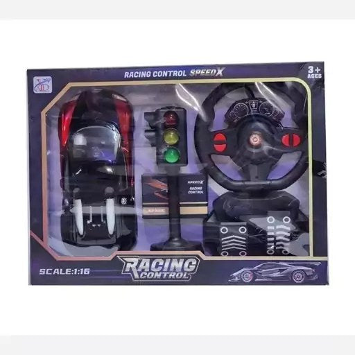 Remote Control Racing Car with Steering Wheel, Pedals &amp; Traffic Light – Driving Simulation Toy Set