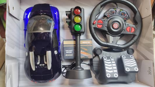 Remote Control Racing Car with Steering Wheel, Pedals &amp; Traffic Light – Driving Simulation Toy Set
