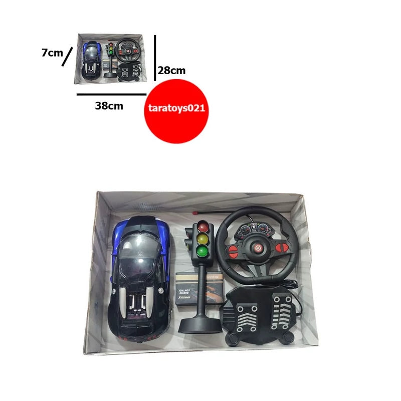 Remote Control Racing Car with Steering Wheel, Pedals &amp; Traffic Light – Driving Simulation Toy Set